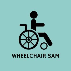 Text reading 'Wheelchair Sam' below a silhouette of a man in a wheelchair.